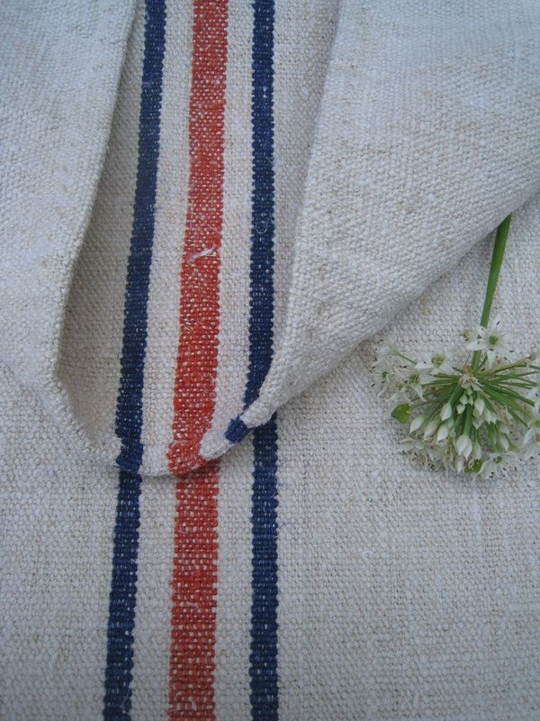antique grain sack cushion tablerunner upholstery rare INDIGO ORANGE