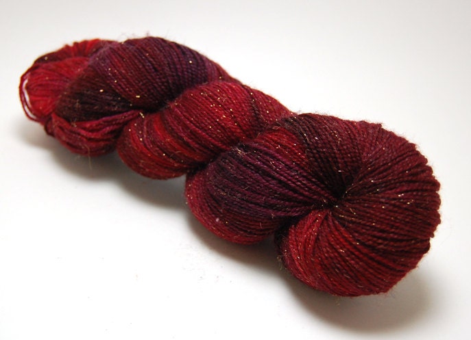 Handpainted Sparkle Sock Yarn - Crush Crush Crush - 438 Yards Superwash Merino Nylon - Red Burgundy