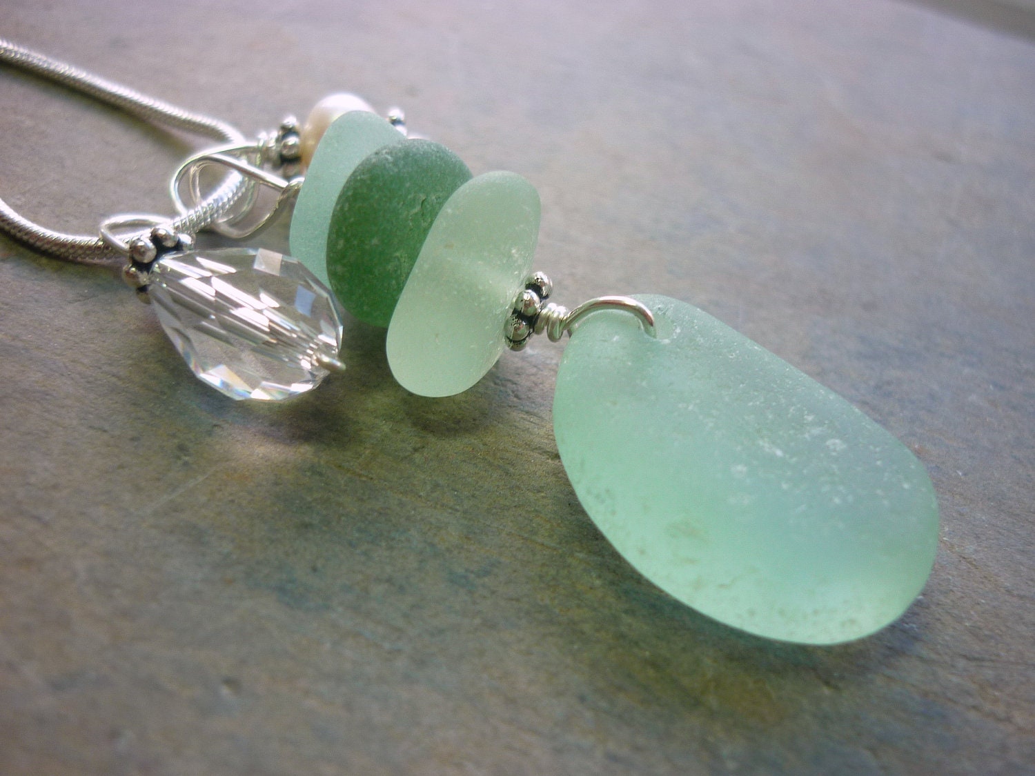 Sea Glass Necklace - Sea Foam Teal Beach Seaglass Pendant
