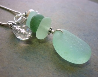 Sea Glass Necklace - Sea Foam Teal Beach Seaglass Pendant