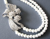 Bridal Jewelry Bow Necklace Wedding Jewelry Statement Bridal Necklace Pearl Necklace Double Strand