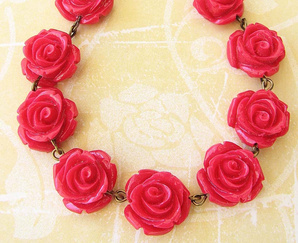 Flower Necklace Red Bridesmaid Jewelry Bib Necklace Rose Jewelry Red Necklace