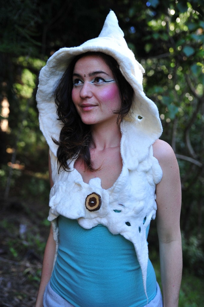 RESERVED for Rachael - Felt Melted Holey Pixie Hooded Vest