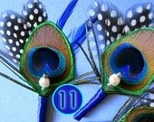 11 Feather boutonniere groomsmen flower lapel pin peacock feathers blue wedding boutineers accessories for men boutineeres wedding lapels