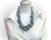 Statement necklace, aqua green cotton, nautical knots, nitted adjustable necklace , office fashion