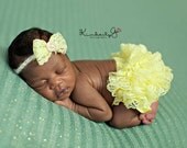 Yellow Lace Diaper Cover Newborn to Baby Photography Props with Matching Lace Headband in 0-3 Months, Newborn Props, Bloomers, Girl Props
