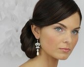 Chandelier Bridal Pearl Earrings, Pearl Drop Chandelier Wedding Earrings, Vintage Style Bridal Wedding Jewelry - Style 484