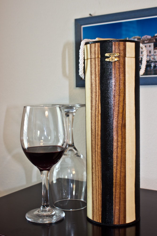 Striped Wooden Cylinder Wine Box