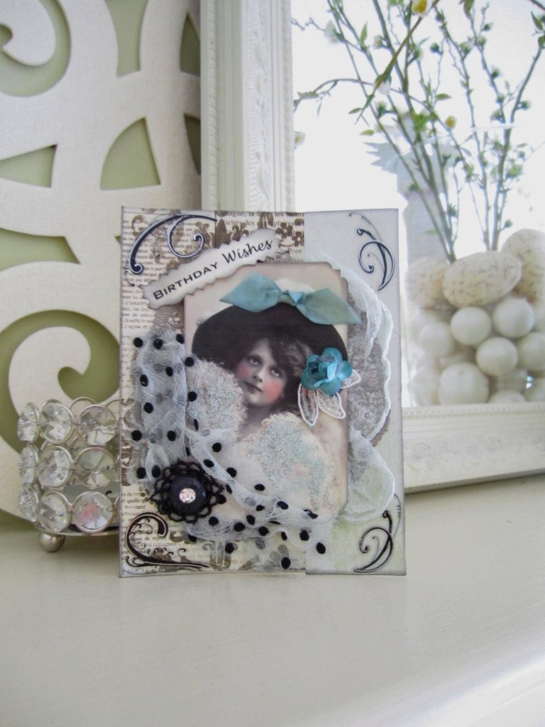 Vintage Inspired Birthday Card - Black White Card - Victorian Birthday
