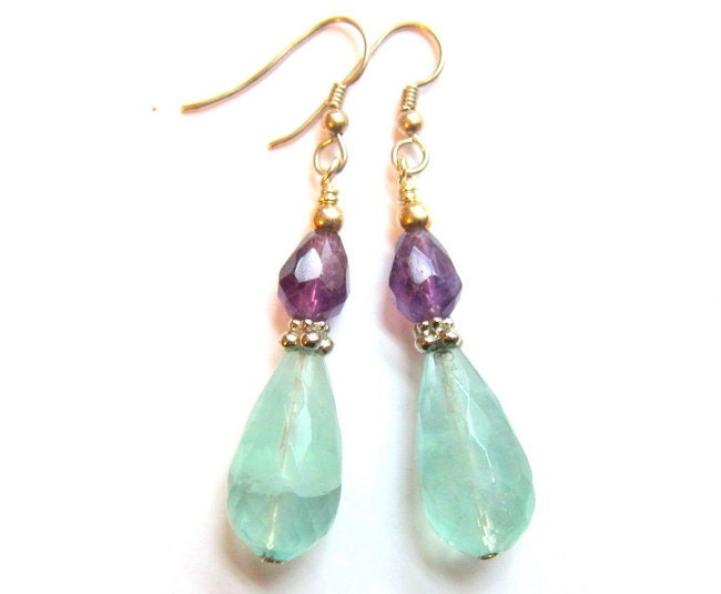 Amethyst / Flourite / Earrings - Natural Gemstone Dangles