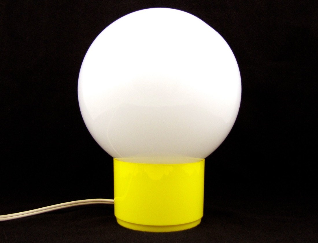 RESERVED Glowing Orb - Vintage 1970s Mod Yellow Globe Lamp, Mid Century Modern Design with Pedestal Base
