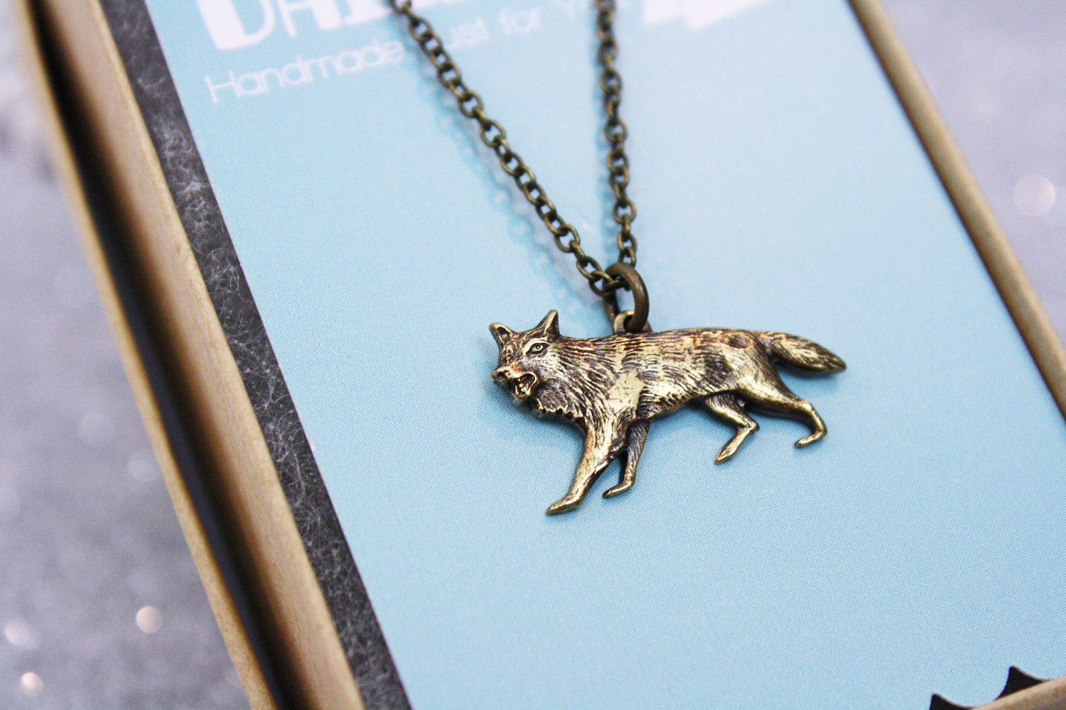 Brass Coyote Wolf Necklace / Little Red Riding Hood 30% OFF SALE