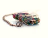 Mardi Gras Mosaic Bar Necklace -Multicolored Stone Colorful Side Clasp