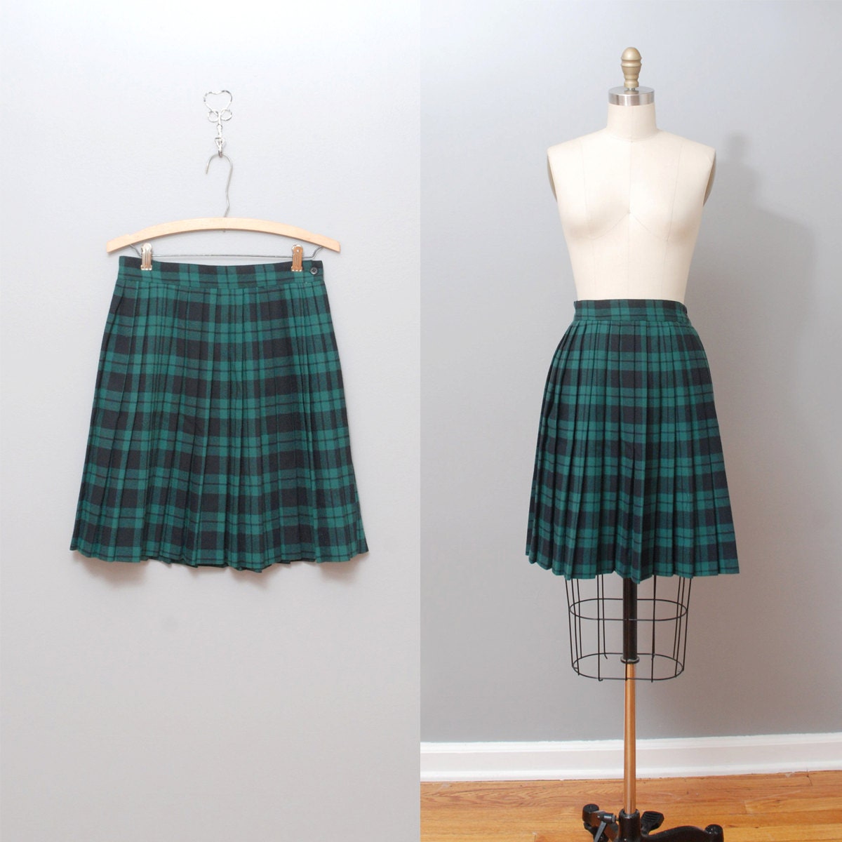 Green Plaid Pleated Skirt 88