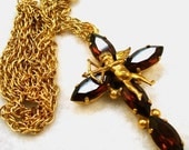 Topaz Rhinestone Cross Angel Pendant Vintage St. Tropez