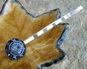 Silver Plated Brass and Swarovski Crystal Hair Clip in Sapphire Blue and Tanzanite Blue