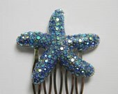 Rhinestone Encrusted Starfish Hair Comb - Sapphire Blue - Bridal - Bridesmaid - Wedding - Swarovski Hair Comb