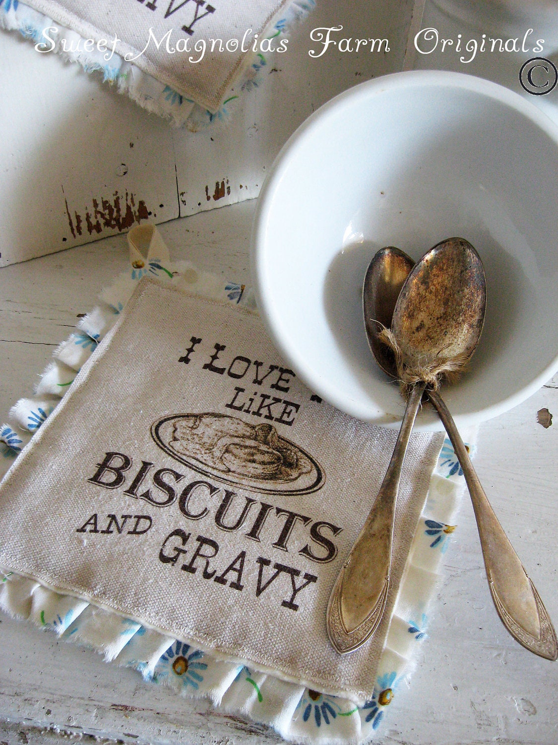 Farmhouse Hotpad "I Love You Like Biscuits and Gravy" - Perfect for BBQ's.. Parties.... and Everyday Use