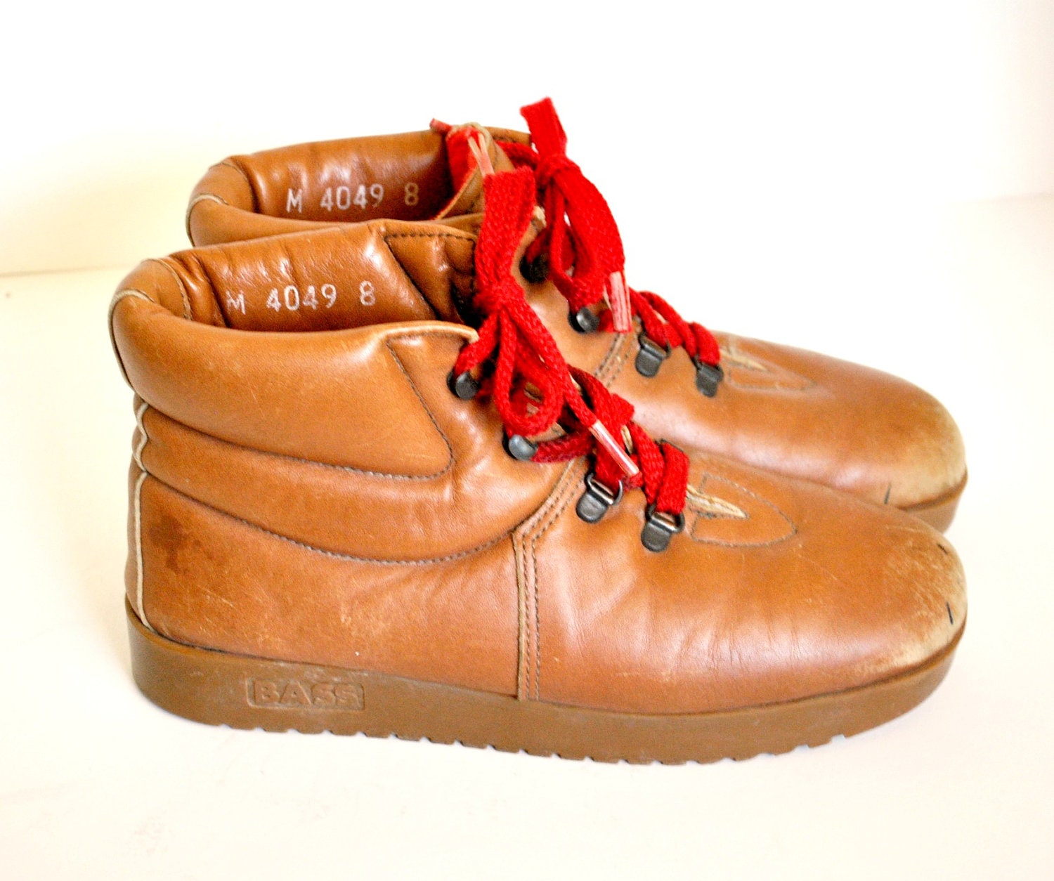 1980s Hiking Boots with Red Laces/ Tan leather Sugarloafers by Bass/ Size 8