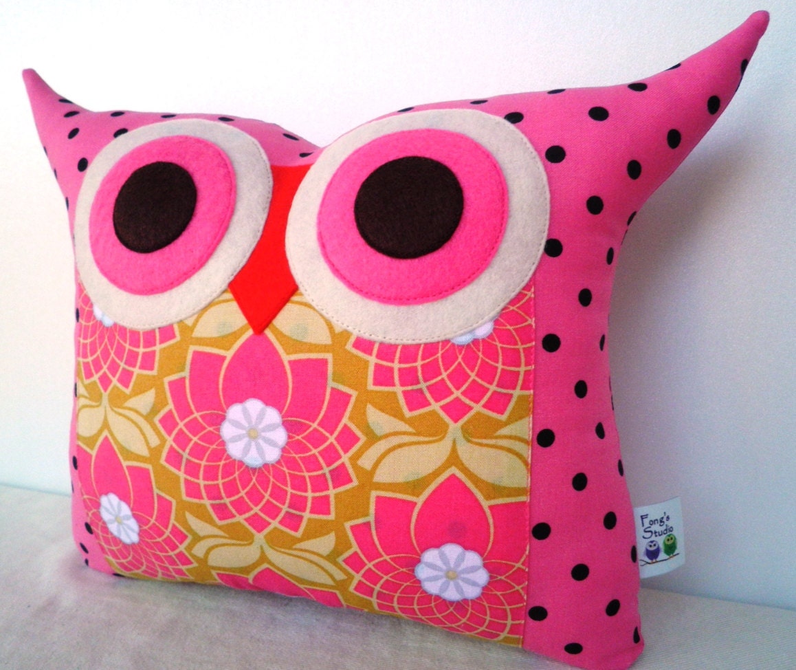 pink/dots /pink lily  decoration owl pillow/Ready to ship