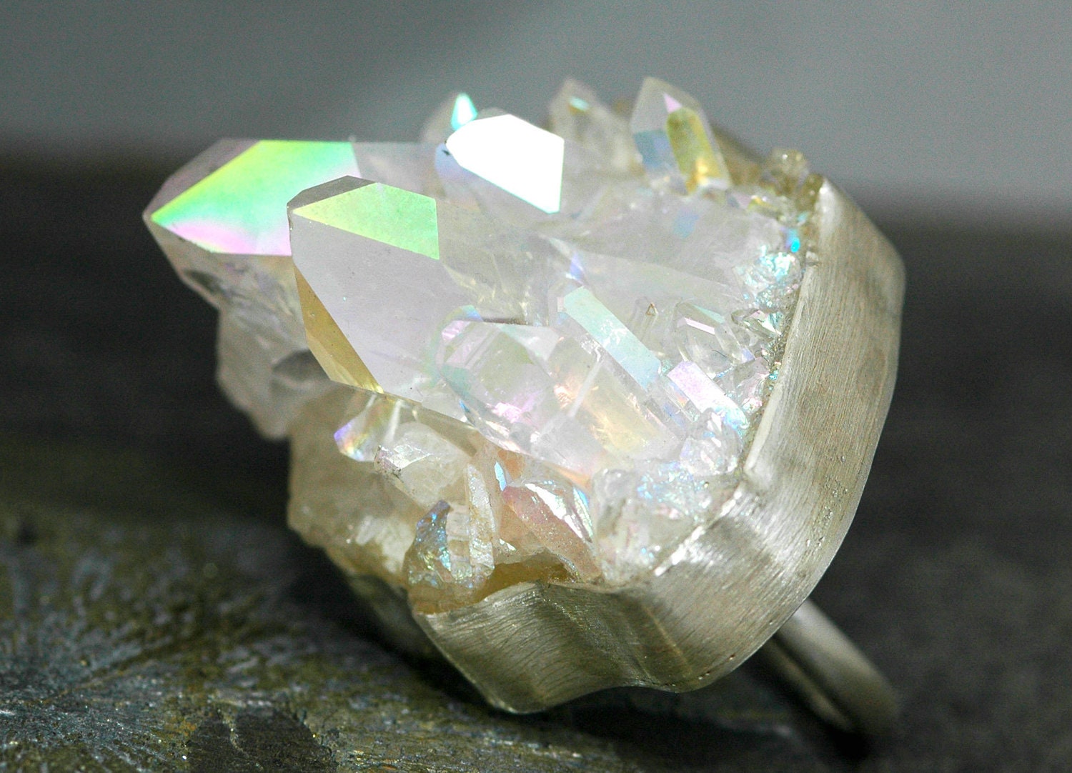 Massive Opal Aura Quartz Ring- Sterling Silver