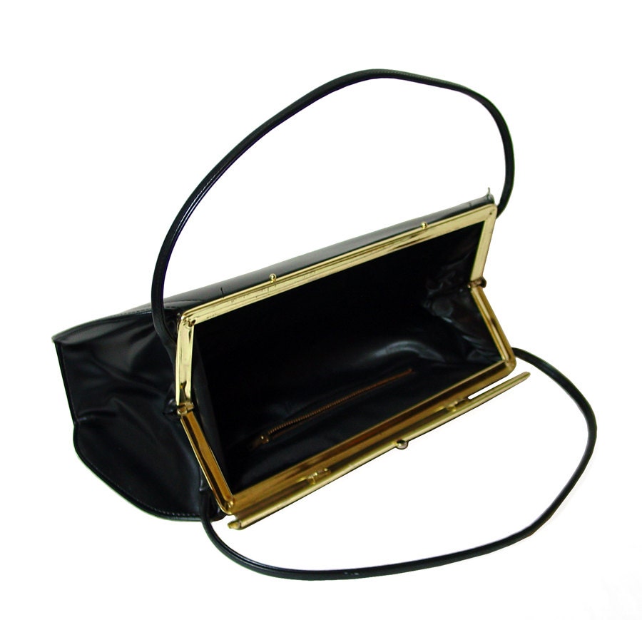 Sale - Sumatran Striped Rabbit purse - one of a kind, handpainted by NYhop - vintage black vinyl 1950's painted handbag - vegan