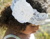 RUTH - cream and mint lace rose headband