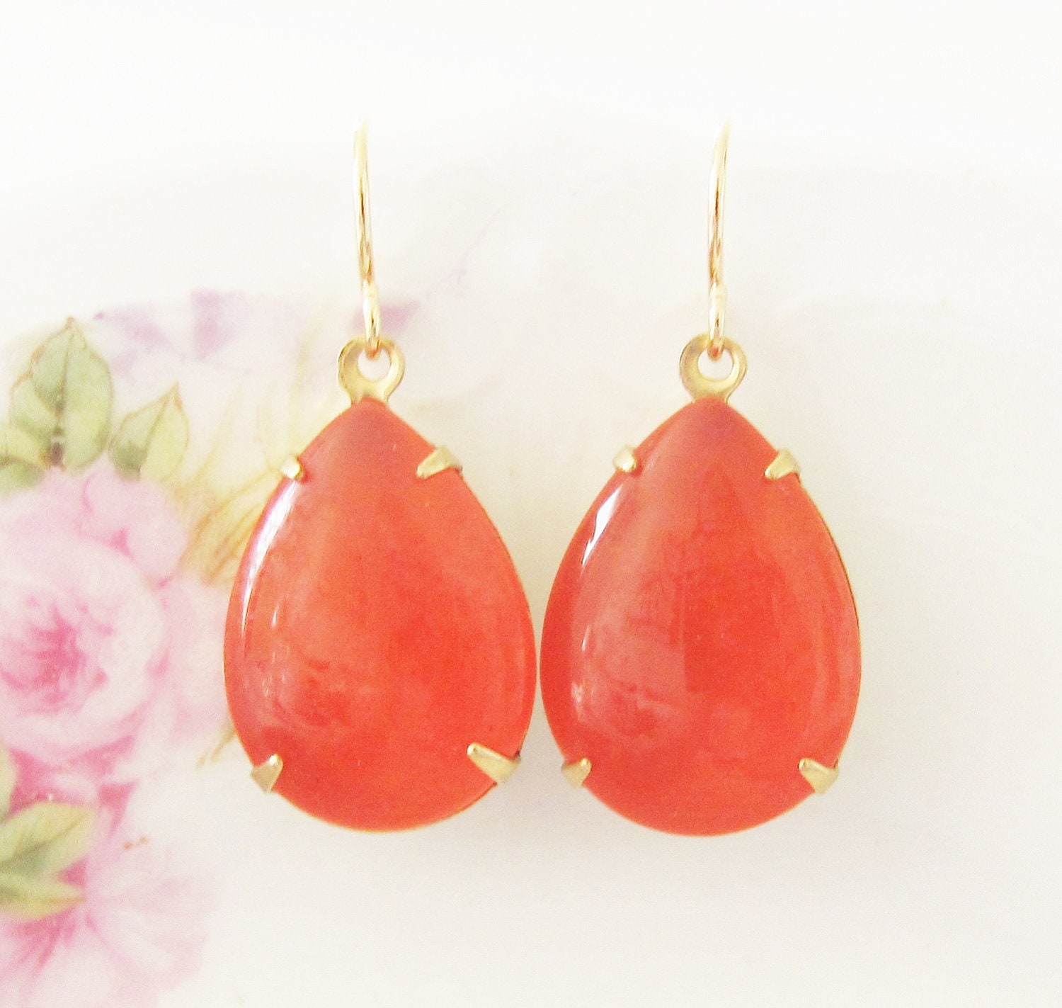 Tangerine Orange Translucent Vintage Jewels by silverliningdecor