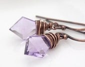 Light purple amethyst earrings, copper earrings, wire wrapped copper jewelry, handmade amethyst gemstone earrings