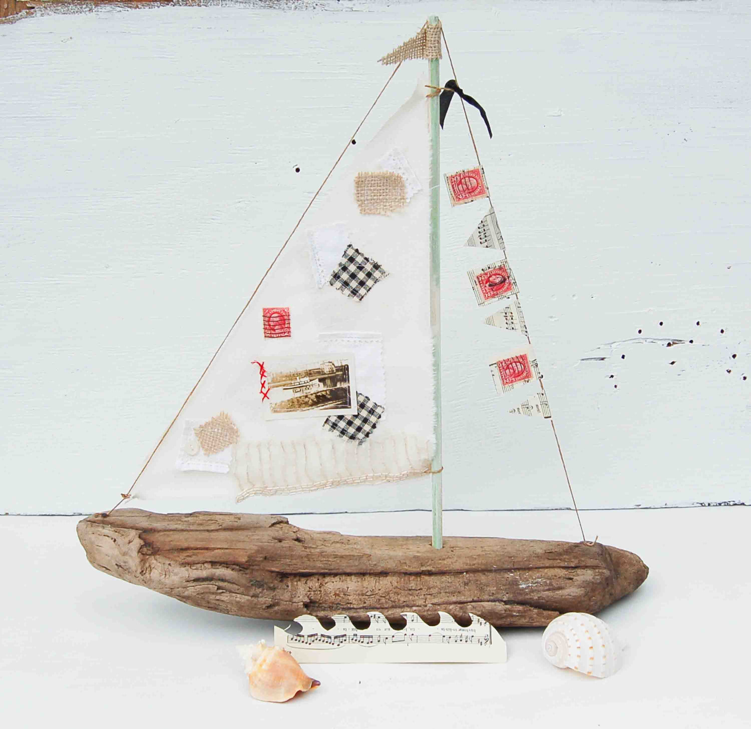 Driftwood SAILBOAT Wooden Boat Sailor Nautical Ocean Cottage Decor 