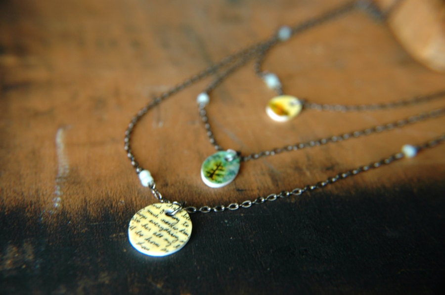 Tiny Pendants Tiered Original Art Bib Necklace - Wish You Were Here.