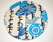 Round Computer Mouse Pad / Mat - Artic Blue Natural - Birds and Flowers