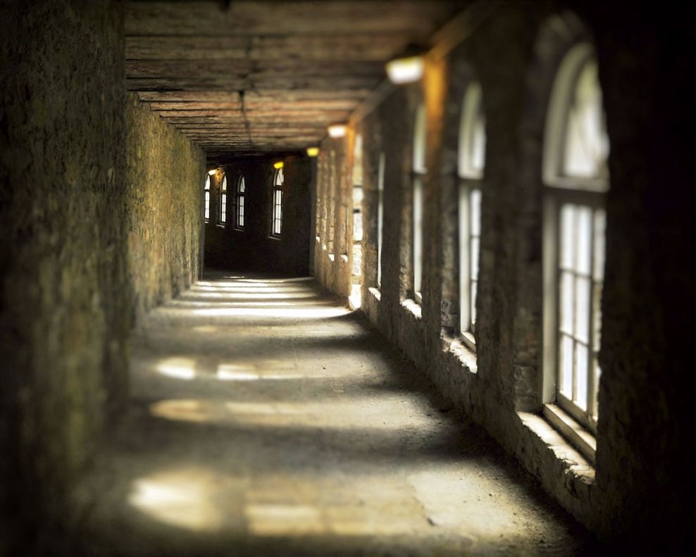 Dark hallway castle interior windows bricks dark gothic men black castle stone tunnel - Passageway 8 x 10 - gbrosseau