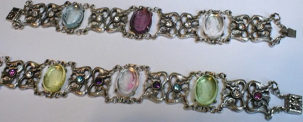 Jane Austen Cameo Intaglio German Glass  Silver or Gold Bracelet Made to order Choose the colors