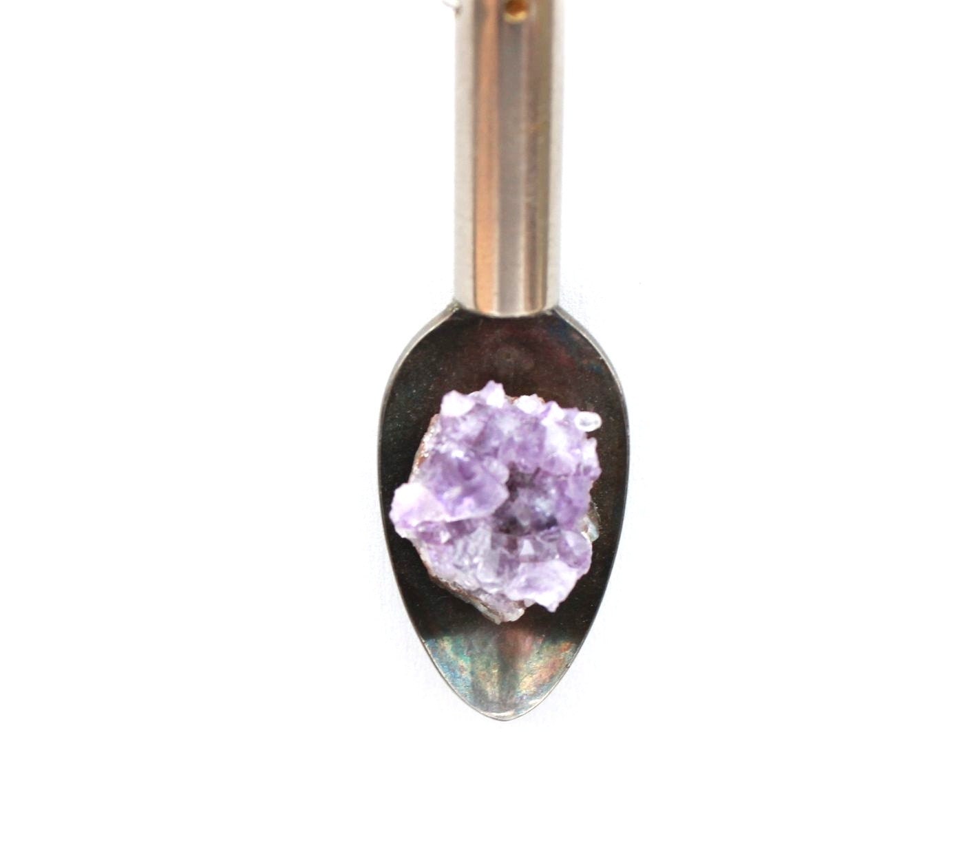 SUGAR Vintage Silver Spoon Bullet Shell Amethyst Necklace