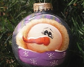 Snowman Hand Painted Upcycled Glass ball Ornament