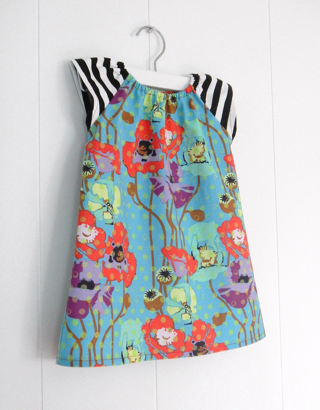 Fun and Funky Girls Shift Tunic / Wild Orange Poppy / Black n White Stripe / 6 months,12 months, 2t, 3t, 4t, 5t, 6y by PerryFinalia