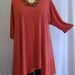 Coco and Juan Plus Size Asymmetric Tunic Top Dark Coral Traveler Knit Size 1 (fits 1X,2X) Bust 52 inches
