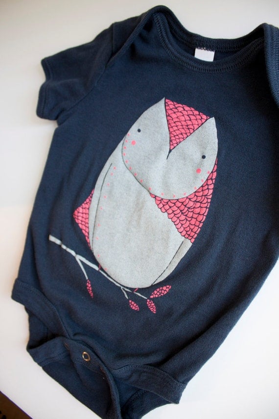 Owl Onesie - Pink and Navy Owl Baby Onesie