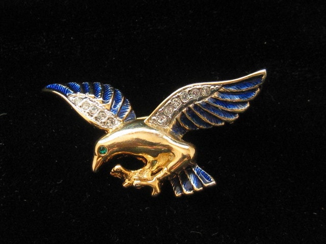 Vintage Bird Pin Enamel & Rhinestones