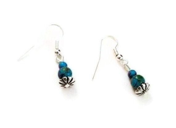 Magnetic Hematite Earrings in Turquoise and Silver, Magnetic Earrings, Hematite Health Earrings, Healing Jewelry