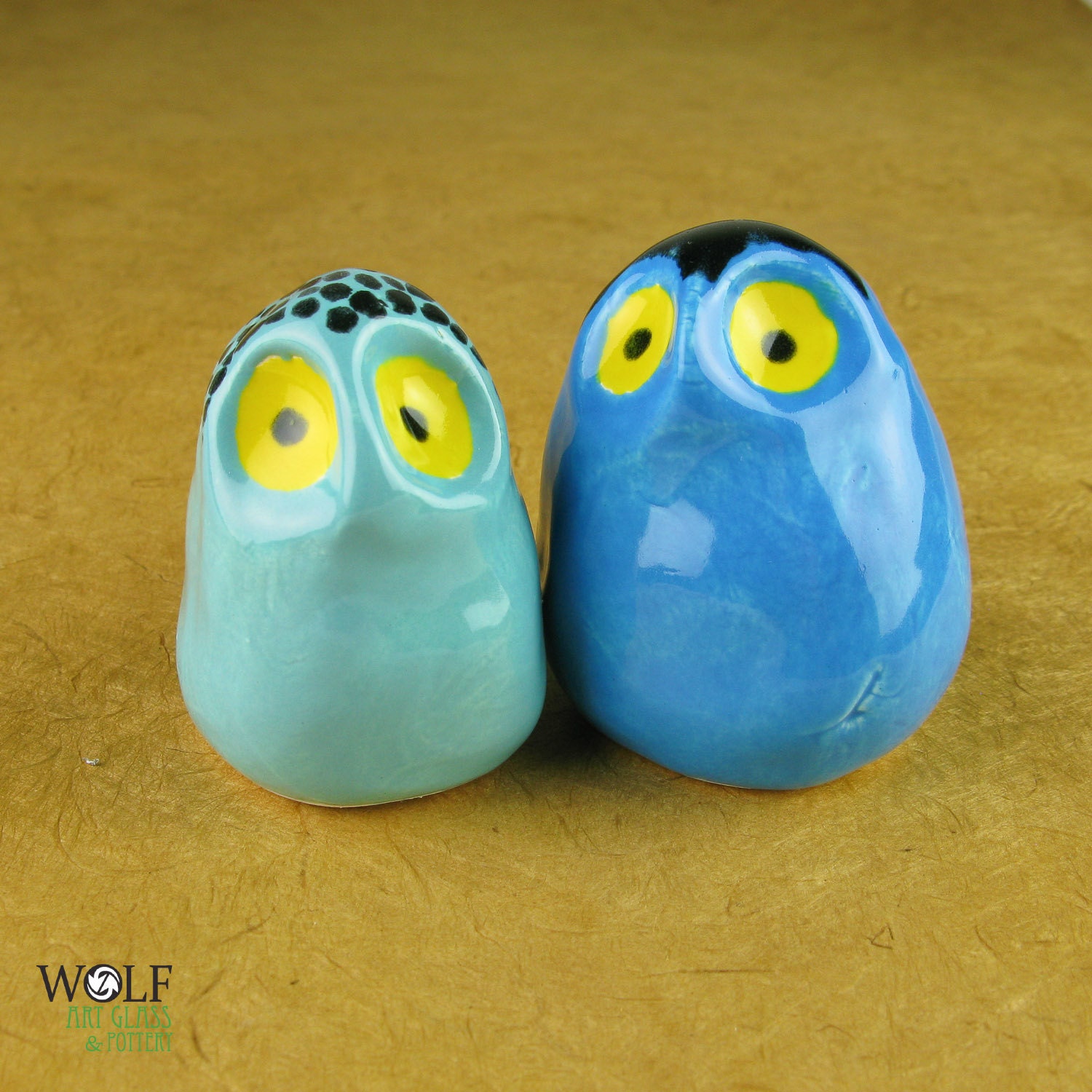 Pottery Owl Pair - The Owlet Misfits Collection Blue and Turquoise