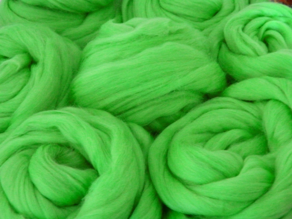 Wool Roving, Lime green, Merino 64's, 2 ounces