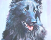 Belgian Sheepdog art CANVAS print of Shepard painting 8x10 Groenendael