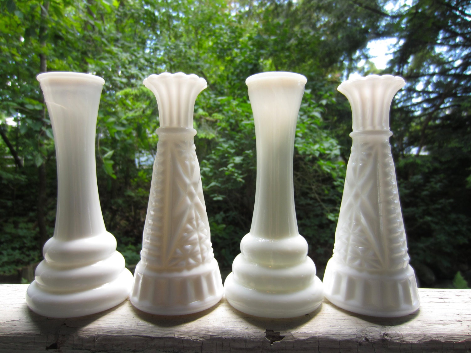 Vintage Milk Glass Vases set of 4 Small White by corrnucopia