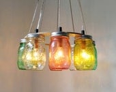 Tropical Fruit Mason Jar Chandelier - Upcycled Hanging Mason Jar Lighting Fixture Direct Hardwire - BootsNGus Lamps Rustic Home Decor