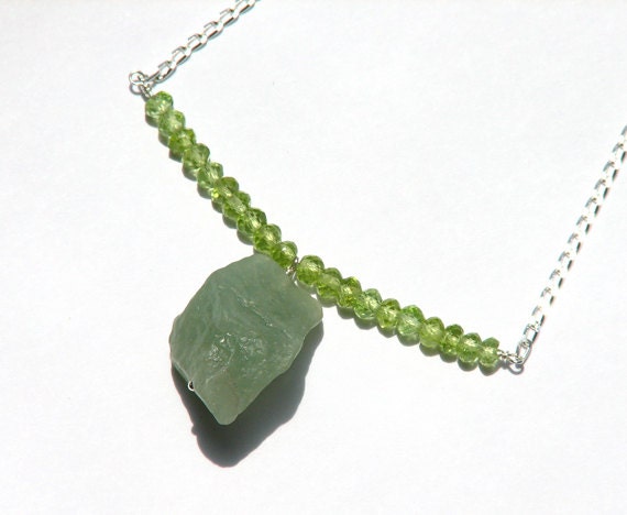 Peridot and chrysoprase necklace, green necklace, gemstone necklace, chunky stone necklace, sterling silver, August birthstone, Forever 21