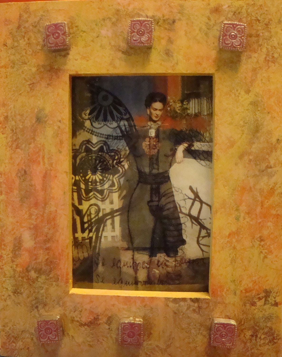 Wooden Decorated Frame with Frida Collage