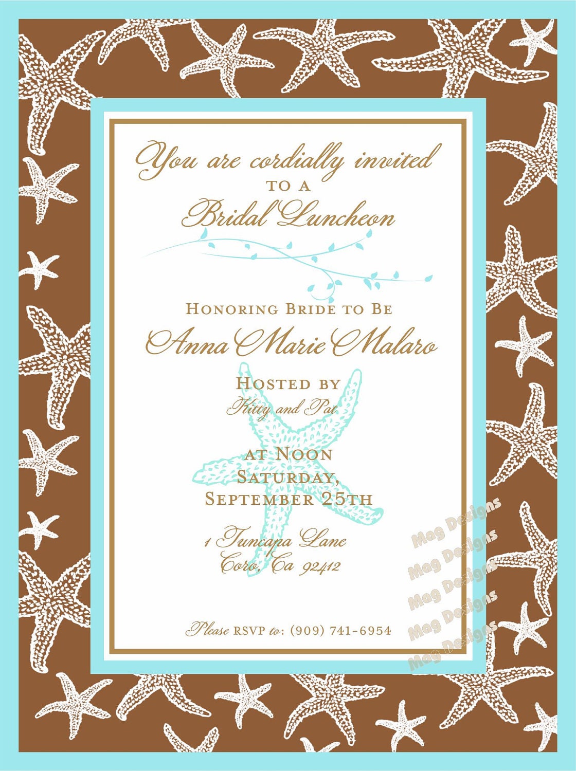 Private Listing for idohutto8387 Beach Wedding Starfish Bridal Luncheon Invitation customizable