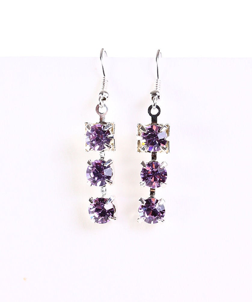 Elegant estate style purple violet mauve rhinestone crystal dangle earrings (643) - Flat rate shipping